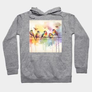 Cute brightly colored birds on a wire Hoodie